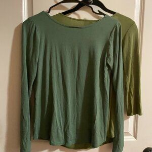 Lot of 2 Salaam Soft Green Shades Full and Quarter Sleeve Rayon Shirt